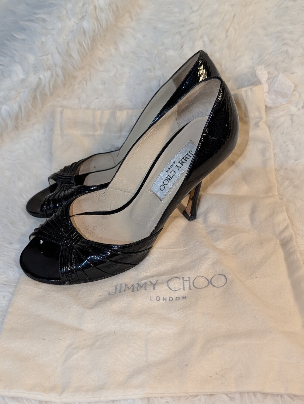 Jimmy Choo Black Patent Leather Peep-Toe Pumps